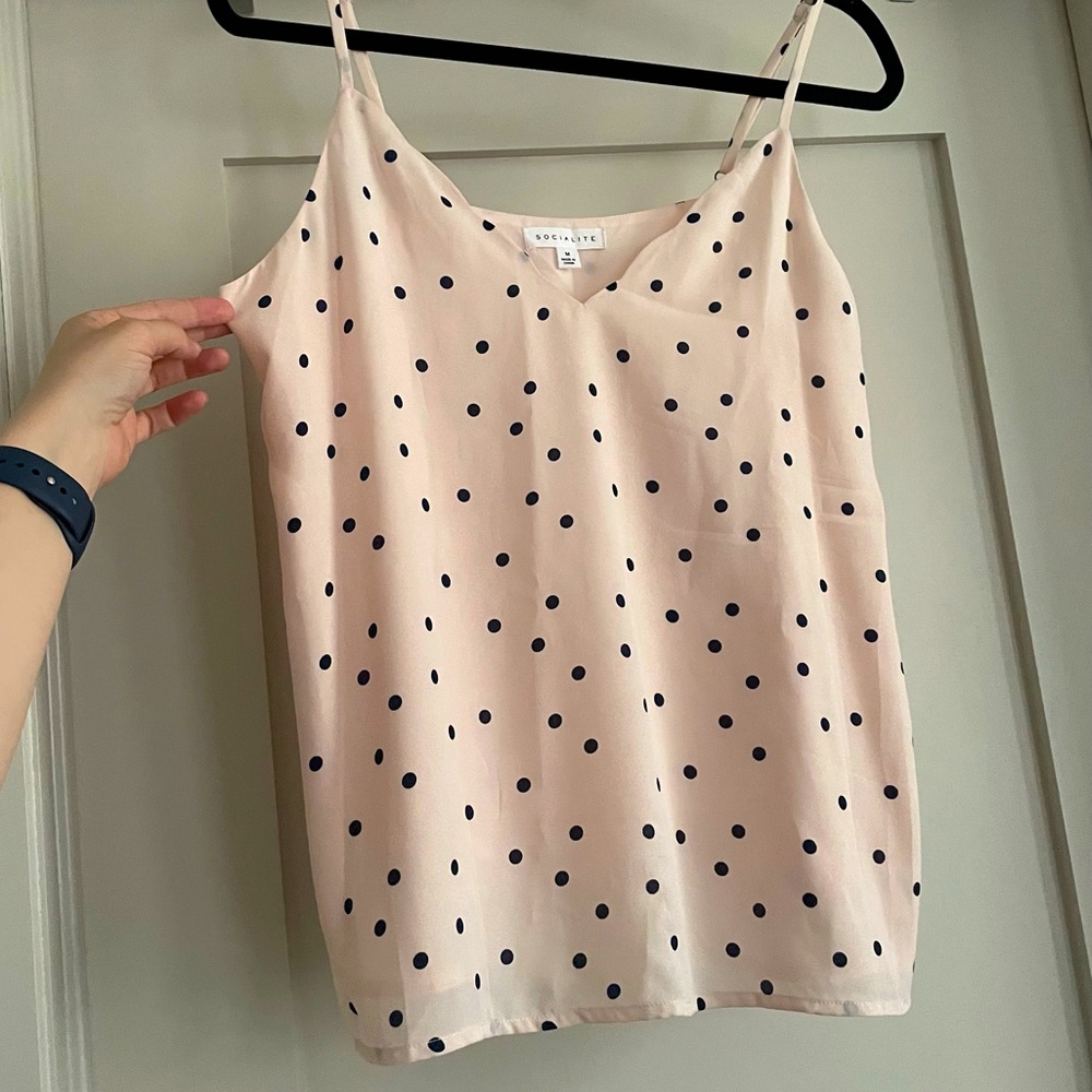 Nordstrom Socialite Scalloped Polka Dot Tank Top Medium Pink & Navy